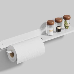 Suporte para papel toalha de cozinha lado esquerdo - Suporte para papel toalha de metal branco 600 mm, acessório de cozinha - 23,62 pol., presente para cozinha