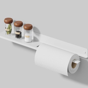 White Metal Paper Towel Holder: Kitchen Rack, Right-Side Mount (600mm/23.62in)