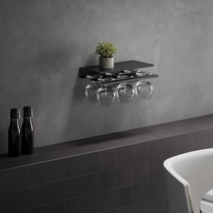 Support à verres à vin noir mat avec étagère, support mural pour verres à pied pour bar à la maison