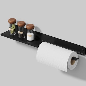 Suporte para toalhas de papel em metal preto - Prateleira para toalhas perfeita, Toalheiro de metal preto 600 mm, Acessório de cozinha - 23,62 pol., Presente de inauguração