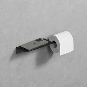 Porte-papier hygiénique noir avec étagère - Étagère flottante - Accessoire de salle de bain, Rangement du papier toilette, Cadeau pour la maison, Collection Peak