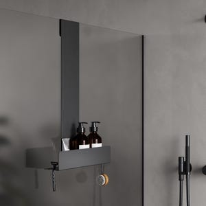 Matte Black Metal Shower Shelf: No-Drill Bathroom Organizer, Hanging Steel Shelf