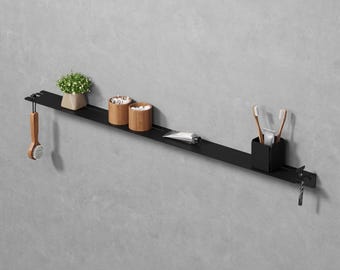 Estante de ducha negro con ganchos: Organizador de baño moderno - Estante de baño - 100 cm (39,4")