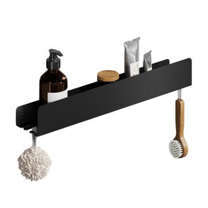 Matte Black Steel Shower Shelf with Hooks: Modern Bathroom Caddy 19.7&quot;