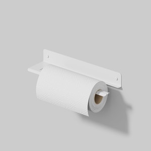 Suporte para papel toalha de cozinha de aço branco, acessório de cozinha, prateleira flutuante, presente para ela, toalha à direita, organizador de cozinha 300 mm/11,8 pol.