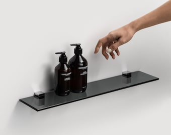 Graphite Glass Bathroom Shelf with Chrome Steel Fasteners (500x120mm)