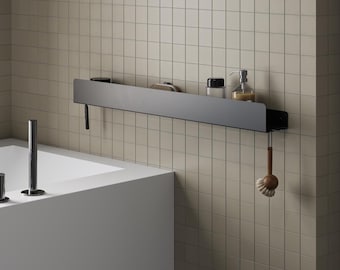 Stahl Badezimmer Regal mit Haken: Aufbewahrung für das Badezimmer (75 cm/30 Zoll) - Duschablage mit Haken