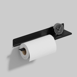 Suporte para papel toalha de cozinha de metal preto, acessório de cozinha, prateleira flutuante, presente para ele, toalha à esquerda, 400 mm/15,75 pol, sem perfuração