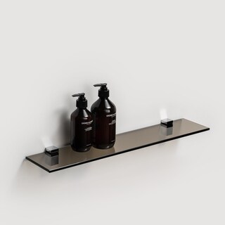 Mensola Angolare In Vetro Temperato 25x25 Cm Con Supporti Cromati - Ripiano Trasparente Salvaspazio