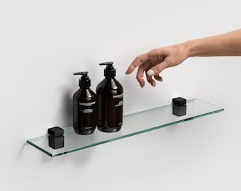 Clear Glass Bathroom Shelf: Matte Black Steel Fasteners, Modern Home Decor (500*120mm)