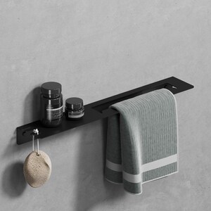 Black Shelf With Towel Bar 50cm/20&quot;, Steel Towel Rack -  Powder Coated, Bathroom Accessories, Housewarming Gift, Peak Collection