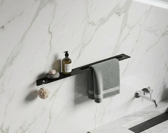 Black Bathroom Shelf with Towel Bar & Hook| Towel Holder - 50cm|19.68"