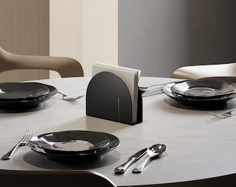 Modern Black Steel Napkin Holder: Semicircular Table Organizer