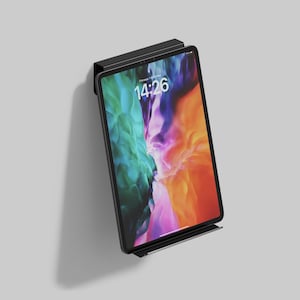 タブレット用ホルダー - フローティングシェルフ ブラックメタル - iPadホルダー、タブレット用ウォールハンガー - ウォールオーガナイザー - 新築祝いギフト|デバイスオーガナイザー