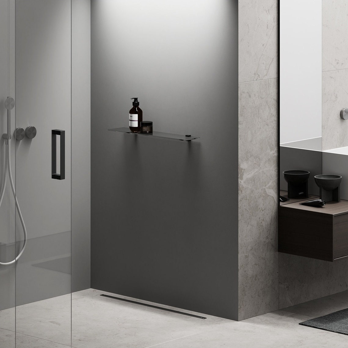 Brown Glass Shelf & White Steel Fasteners, Bathroom Accessories, Glass ...