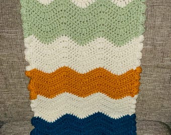 Hand-Crocheted Chevron Chair Throw | Textured Acrylic Lap Blanket, Custom Size