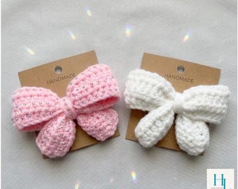 Handmade Crochet Rhinestone Hair Bow