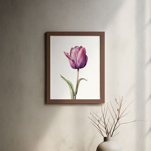 Purple Tulip Poster Flower Watercolour, Wall Art Poster, Home Decor, Floral Gift, For Her, Living Room, Botanical Print