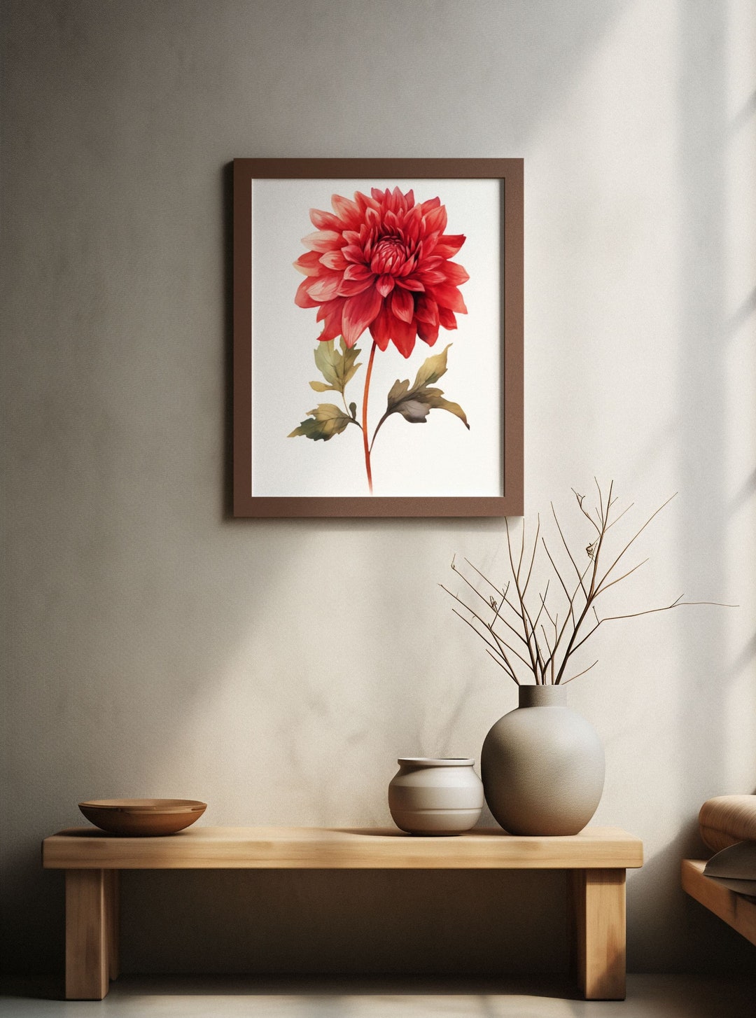 Red Dahlia Poster Watercolour, Wall Art Canvas, Home Decor, Floral Gift ...