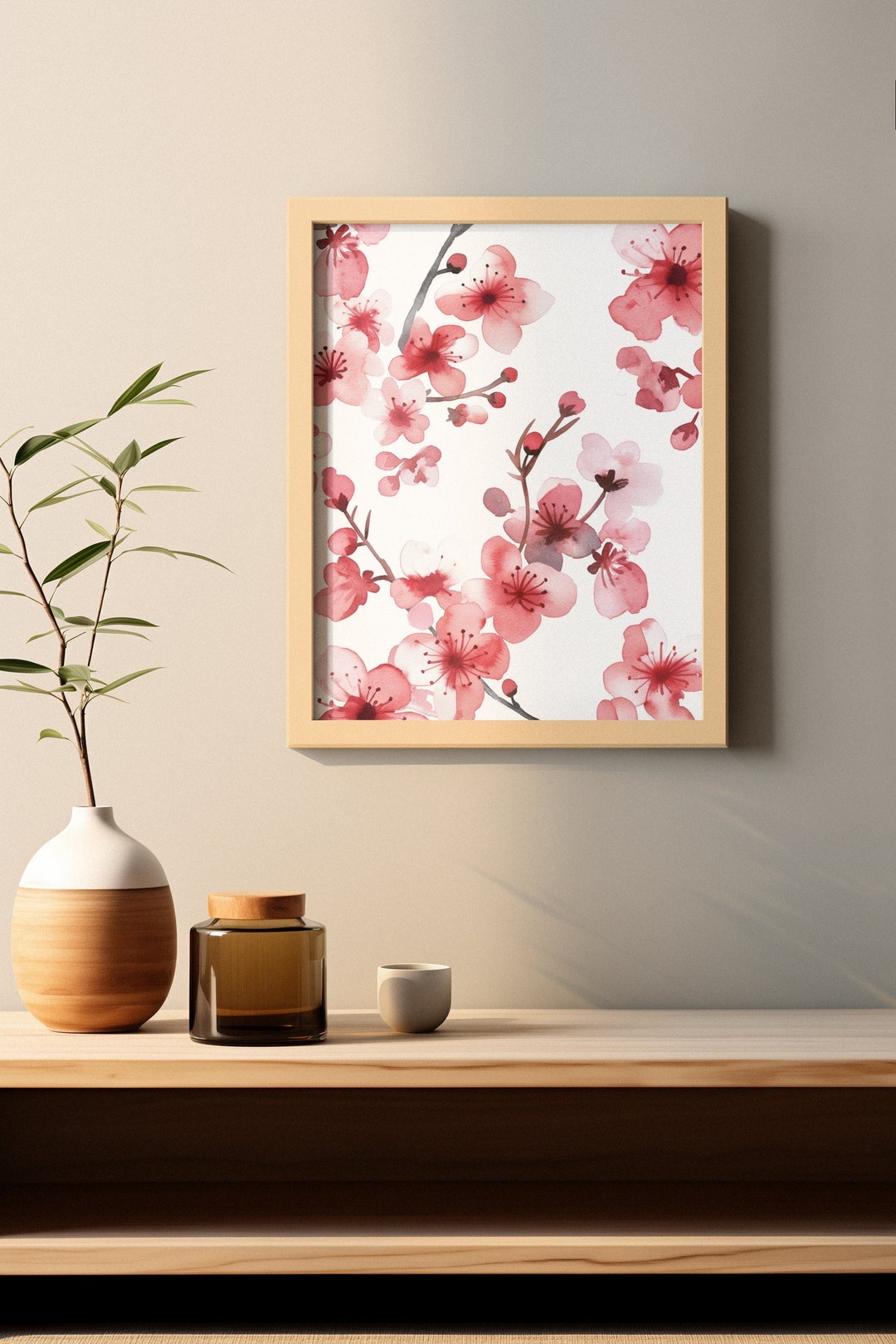 Cherry Blossom Poster Flower Watercolour, Wall Art Canvas, Home Decor ...