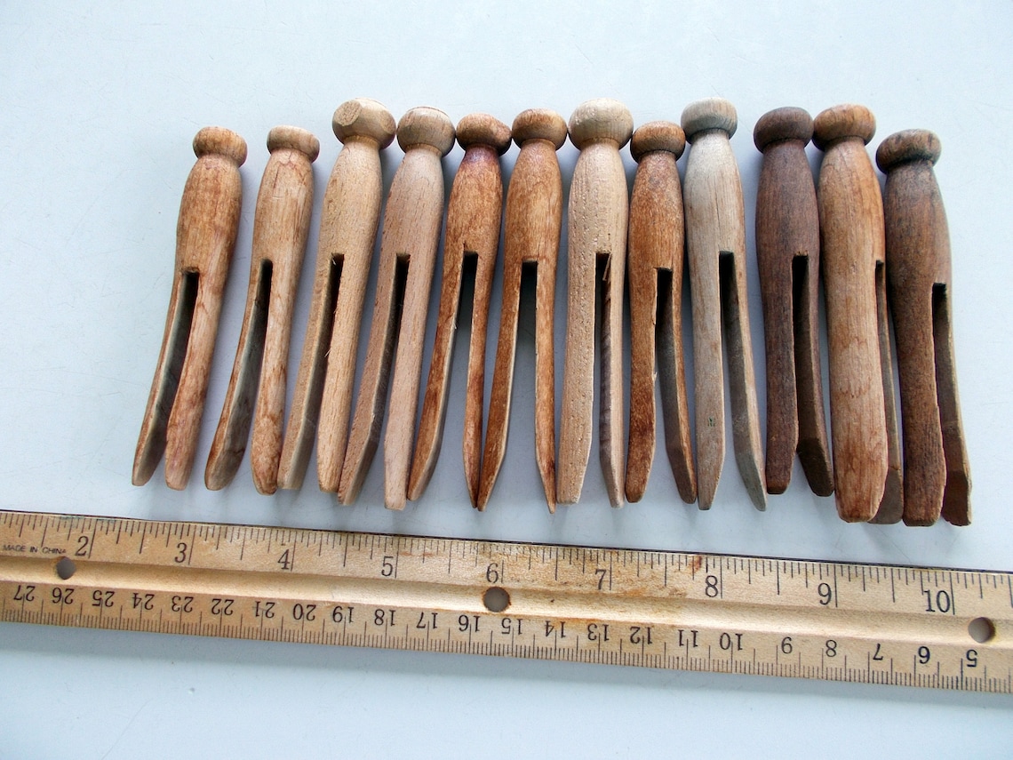 Vintage Round Wood Clothespins Clothes Pins Etsy