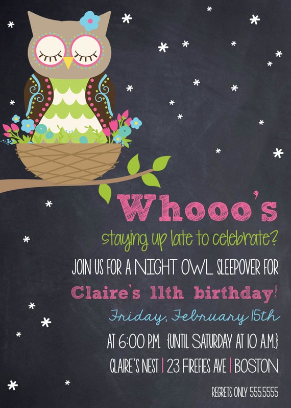 WOODLAND NIGHT OWL Sleepover Birthday Invitation Printable | Etsy