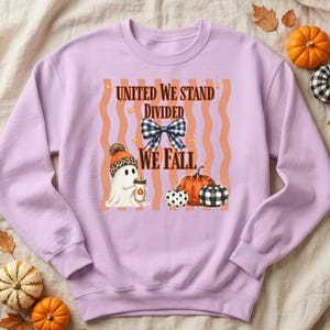 Cozy Fall Ghost Sweatshirt, Cute Halloween Crewneck, Autumn Pumpkin Sweater, Spooky Cute Fall Pullover, Gingham Bow Sweatshirt