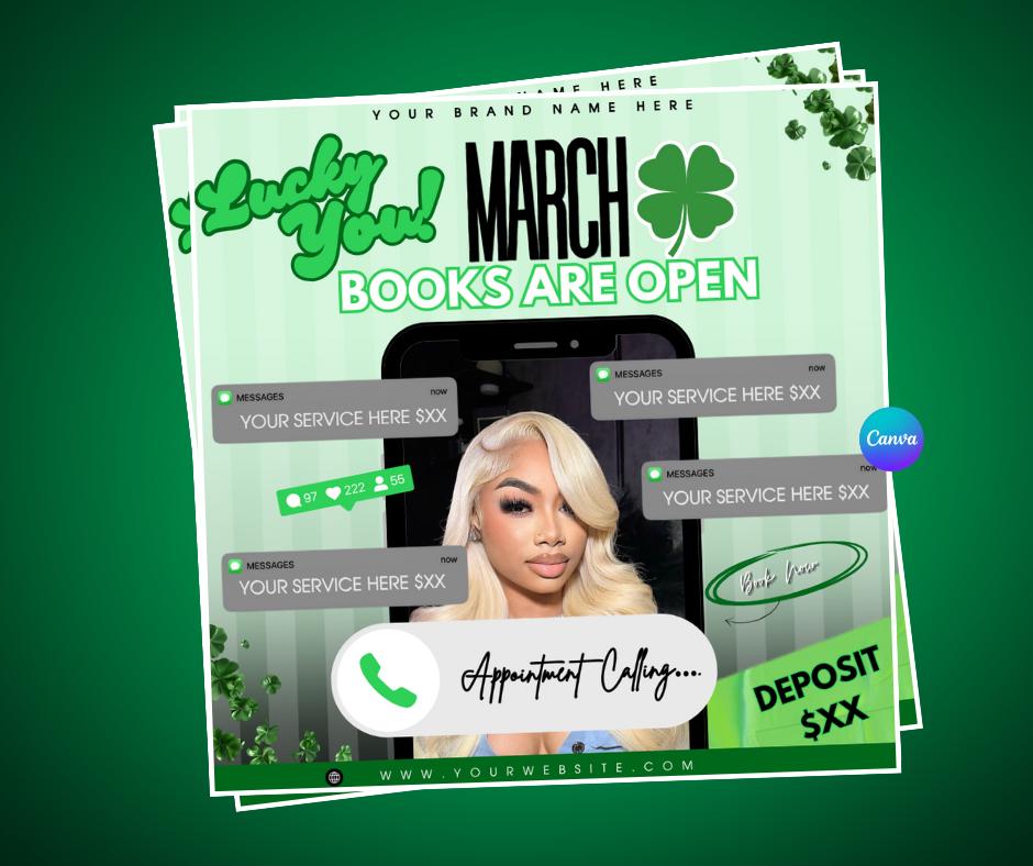 March Booking Flyer, March Flyer, March lash flyer, March hair flyer, March sale, March Special