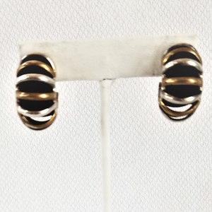 Vintage (2) Two Tone HALF HOOP Pierced Earrings   TN-60  925 Layton