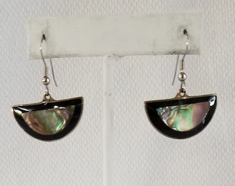 Vintage SHELL/ABALONE Dangle Pierced EARRINGS  Mexico Alpaca