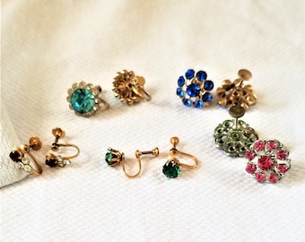 Vintage RHINESTONE Screw Back Earrings   COLLECTION of 5