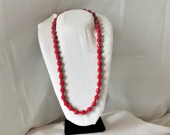 Vintage  CZECH CUT GLASS Red Bead 24 " Necklace