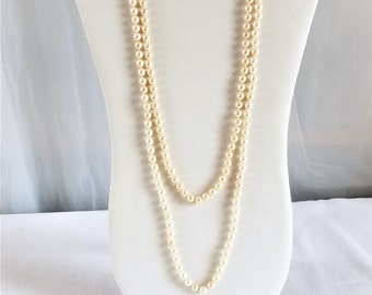 1980's-90's MONET LOT of 2  Hand Knotted Simulated Pearl Necklaces