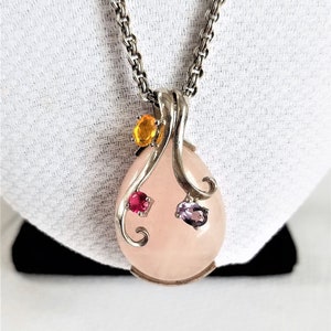 Vintage Pink Quartz  with Semi-Precious Stones Pendant