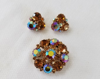 Vintage WEISS RHINESTONE  Brooch & Clip On Earrings