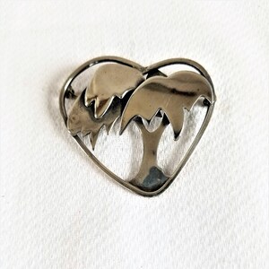 Vintage Sterling  &quot; PALM TREE &quot; in a Heart Signed  RV  Brooch