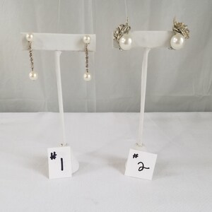 Vintage Simulated PEARL w/ Rhinestones Clip On Earrings  LOT of 2