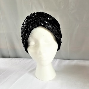 Vintage BLACK SEQUIN  Skull Cap/ Cloche /Cocktail Hat