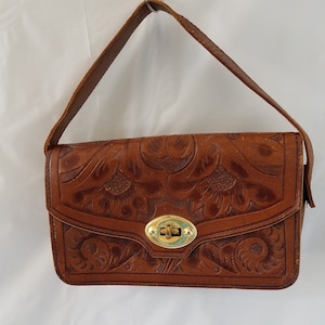 1950&#39;s-60&#39;s HAND TOOLED HANDCRAFTED Purse  Gaitan, Mexico