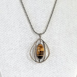 Vintage Sterling TIGER EYE PENDANT on Sterling 18&quot; Chain