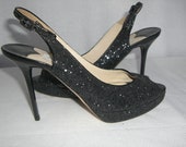Black Glitter JIMMY CHOO Sling Back High Heel Pumps