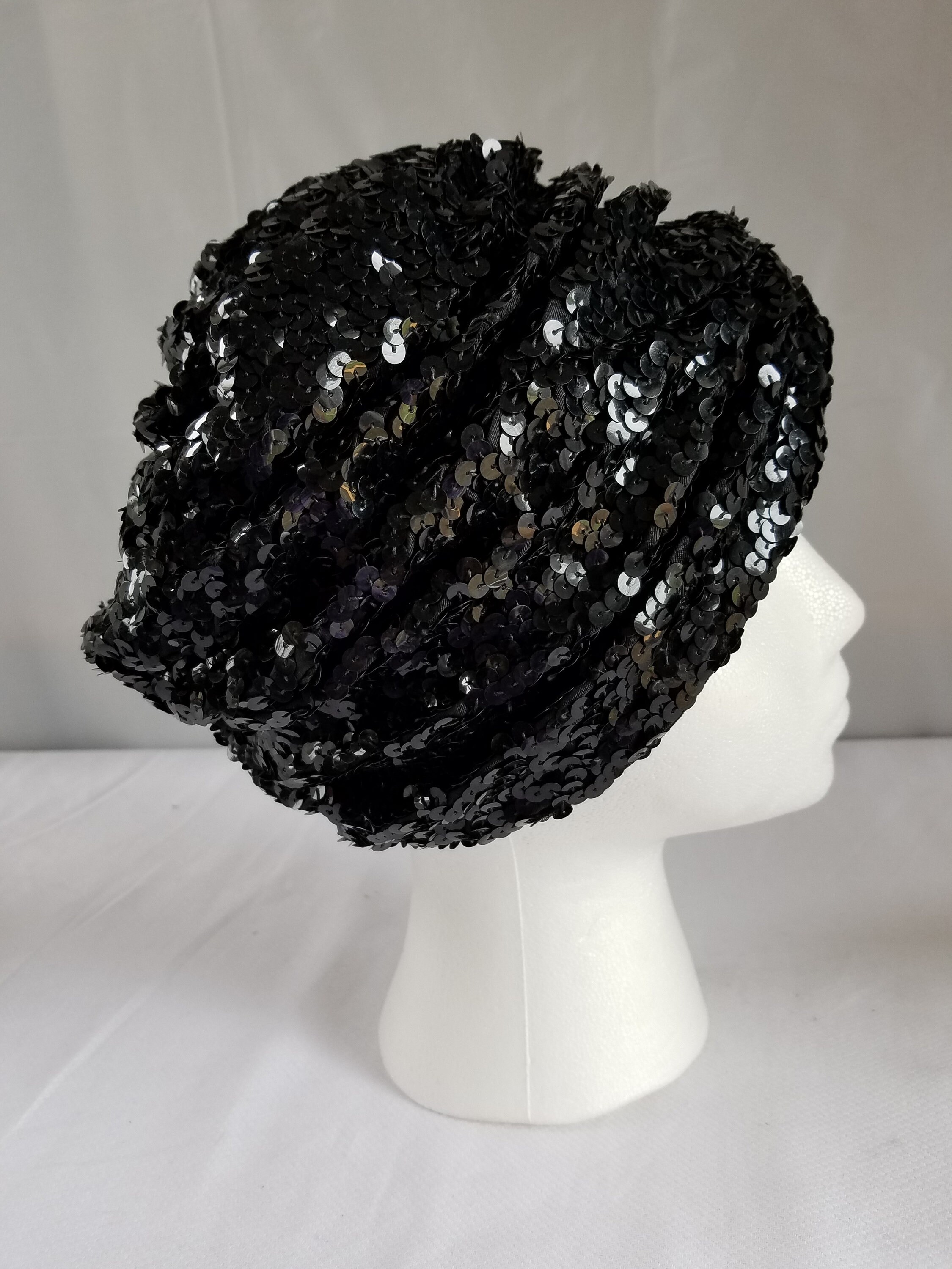Vintage BLACK SEQUIN Skull Cap/ Cloche /cocktail Hat Etsy UK