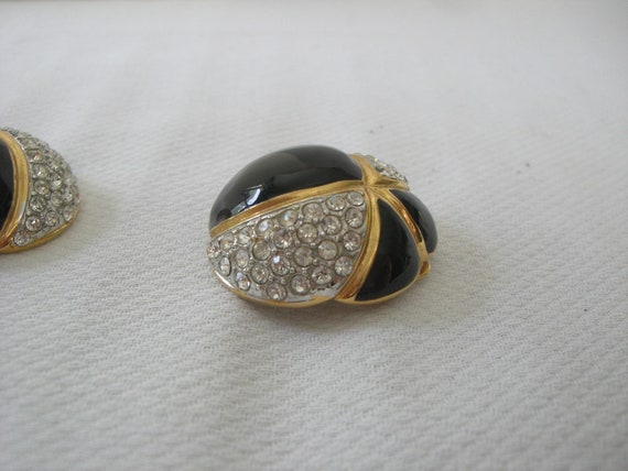 1980's -90's  ESSEX RHINESTONE & ENAMEL Clip Earr… - image 2