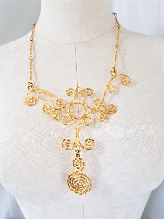 Vintage MODERN ABSTRACT Gold Tone Metal Necklace … - image 4