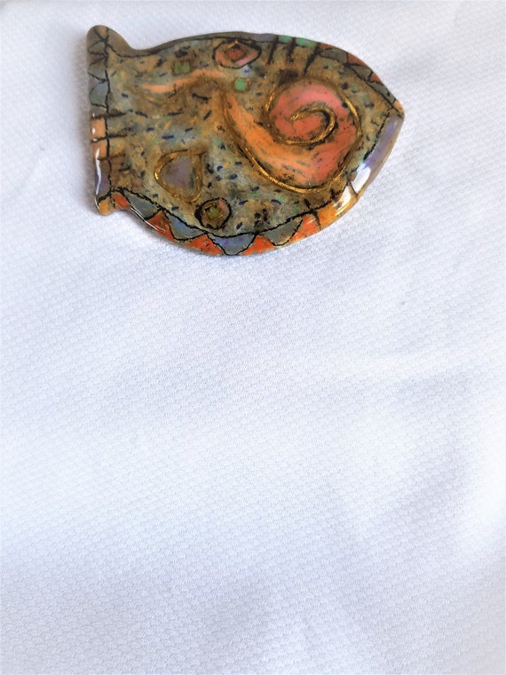 Vintage ABSTRACT FISH Brooch Handcrafted