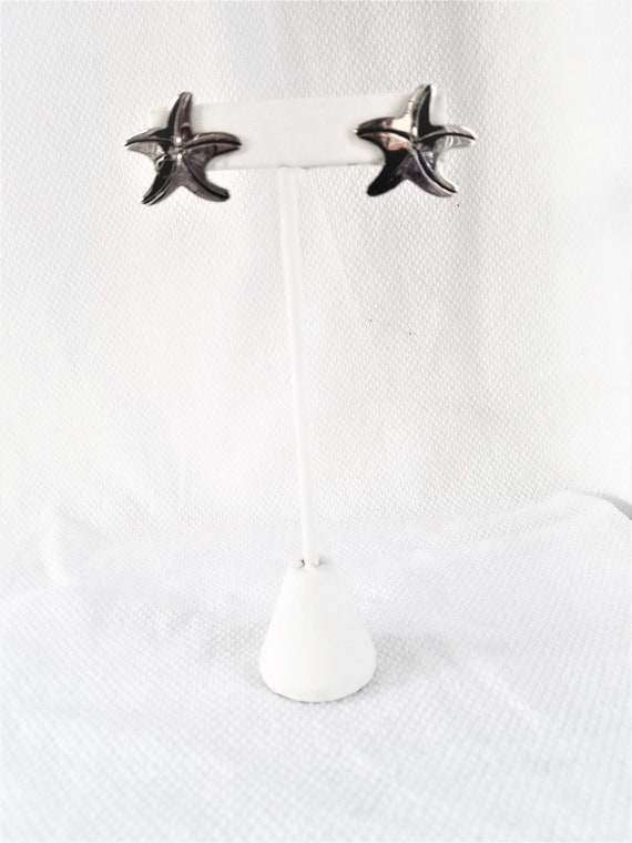 Vintage  STAR FISH Pierced Sterling Earrings  925 