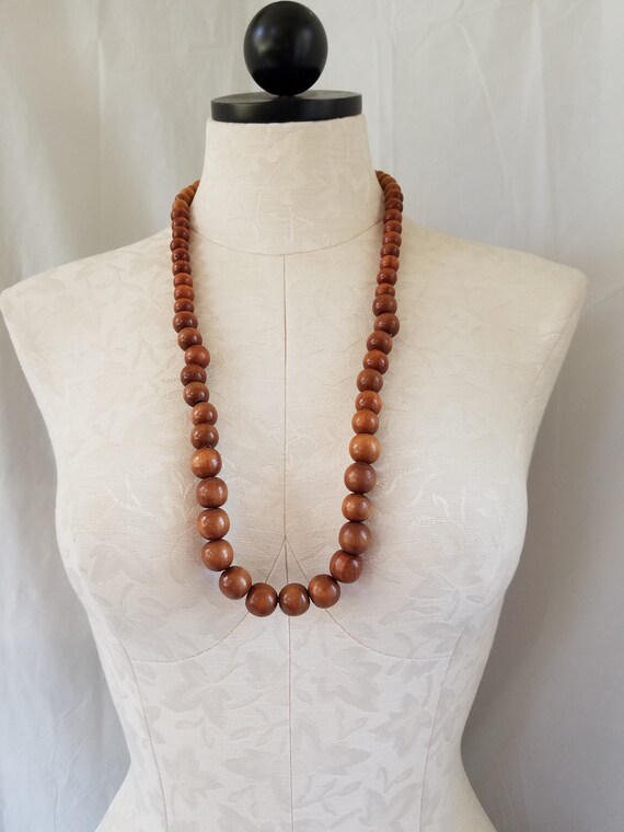 Vintage BOHO Style Graduating WOOD BEAD 30" Neckla