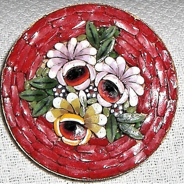 Clips Vintage Micro Mosaïque Dorés - En Pierre, Fermoir Clips, Origine France, Occasion