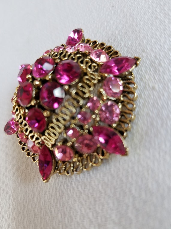 1950's-60's LISNER Pink/Rose Rhinestone BROOCH - image 6