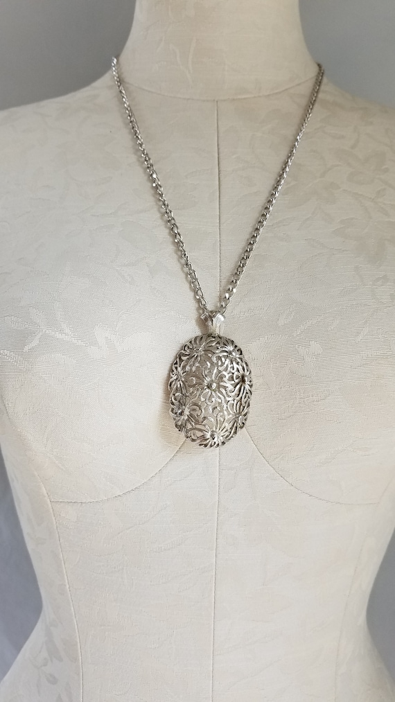 1980's-90's MONET FILIGREE 24 " Silver tone PENDAN